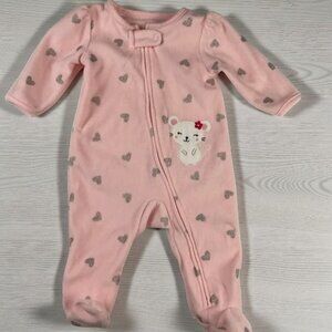 Child of Mine Light Pink Sparkly Hearts Zip-Up Fleece Footie Sleeper Pajama 0-3M